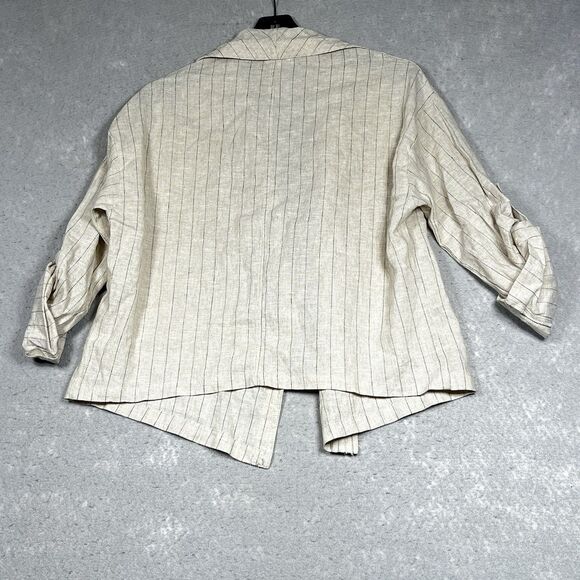 Max Studio Drape Front Womens Size Small Ivory Linen-Blend Jacket Striped - Picture 8 of 11